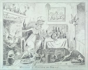 「とうもろこしのレシピを混ぜる」、1835 年。 作： George Cruikshank