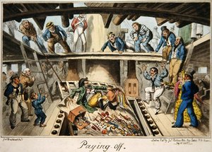 海軍での生活を描いた版画シリーズのイラスト「Paying Off 作： George Cruikshank