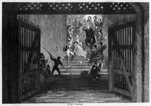 エリザベス王女は囚人としてロンドン塔に1554年1840年に連れて行きました。 作： George Cruikshank