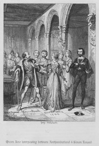 ノーサンバーランドとシモン・レナードの間に割って入るジェーン王妃（エングレービング 作： George Cruikshank