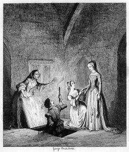 タワーからのクイーンジェーンズフライト、1553 1840 作： George Cruikshank