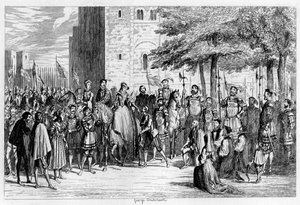 クイーンメリーがタワーグリーンで捕虜を受け入れる1553 1840 作： George Cruikshank