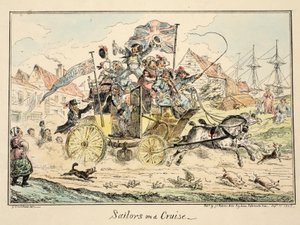 グリニッジ病院からのクルーズの船員、海軍のスケッチのシリーズ、マン・オブ・ウォーズマンの生活を描写した、パブ。 1826年（手描きの彫刻） 作： George Cruikshank
