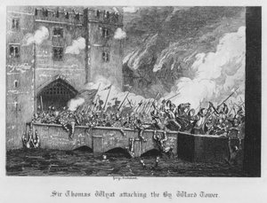 バイ・ワード・タワーを攻撃するトーマス・ワイアット卿（彫刻 作： George Cruikshank
