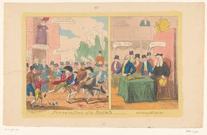 英国の国内政治に関する漫画、1820 年 聖徒の迫害 作： George Cruikshank