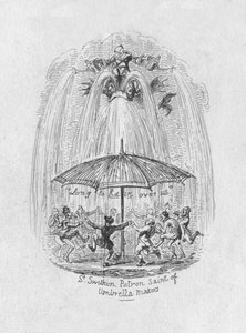 聖スウィーティンパトロンサンアンブレラメーカーズ、1829年 作： George Cruikshank
