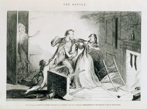 ボトル、プレートVI、恐怖の喧嘩と残忍な暴力は、ボトルの頻繁な使用、1847年の自然な結果です 作： George Cruikshank