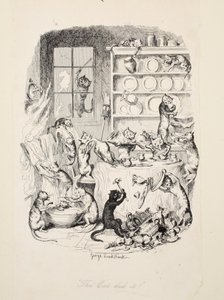 猫がやった、人生最大の疫病、パブから。 1847 作： George Cruikshank