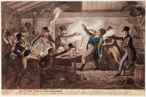 ケイトストリートの陰謀、パブ。 G.ハンフリーによる、1820年3月9日（カラーリソ） 作： George Cruikshank
