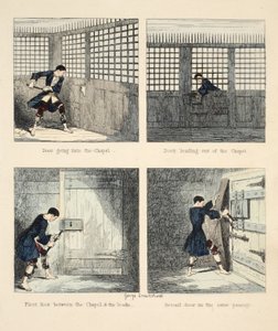 エスケープNo. 2、ジャックシェパードのイラスト：ウィリアムハリソンエインズワースのロマンス、パブ。 1839年（手描きの彫刻） 作： George Cruikshank