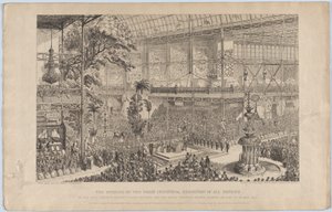 1851 年、彼女の最も優雅な陛下による万国大工業博覧会の開会式。 作： George Cruikshank