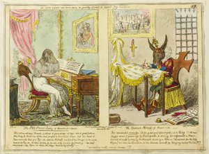 マンチェスター広場のブタ顔の女とマドリッドのスパニッシュ・ミュール 作： George Cruikshank