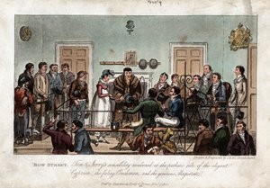 オブザーバーとしてのトムとジェリー、ボウ ストリート治安判事裁判所、ロンドン、1821 年 作： George Cruikshank