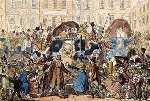 イギリス旅行、またはホワイトホースセラーのぞき見、1819年（手描きのエッチング） 作： George Cruikshank