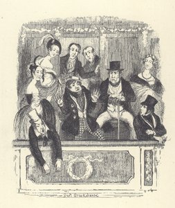 ロンドンの劇場でボックスに詰め寄るヴィクトリア朝の観客たち（エングレーヴィング 作： George Cruikshank