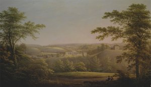 バック グラウンドでリッチモンド、ヨークシャーとイースビー ホールとイースビー修道院 作： George Cuitt