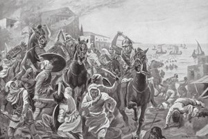 キプロスのエヴァゴラスによるタイアの占領（リトグラフ） 作： George Derville (after) Rowlandson