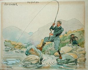 9月の月明かりアングリング（ペン＆インク、水彩、紙） 作： George Derville Rowlandson