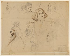 TrilbyやSvengali（紙に鉛筆、ペン、インク）を含むTrilbyの一部のキャラクターの大まかなスケッチ 作： George du Maurier