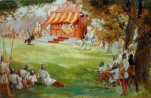 アーサー・コナン・ドイルズ（1859-1930）によるナイジェル卿と白の会社によるJoustingトーナメント（ボードに敷いたキャンバスに油彩）（140868も参照）