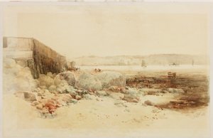 港の情景（カードに貼り付けた紙に鉛筆と水彩） 作： George Edward Horton