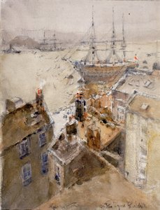 タイン、ノース・シールズで（紙に鉛筆と水彩（ボードに貼り付け）） 作： George Edward Horton