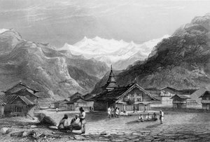 「クルサリー、インド、ヒマラヤ山脈の村」、1838年。