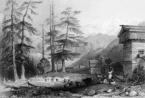 「チョール近くのコゲラとデオダーの森の村」、1838年。