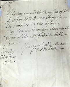 1750年2月24日付のジョージフレデリックヘンデルからの手紙 作： George Frederick Handel