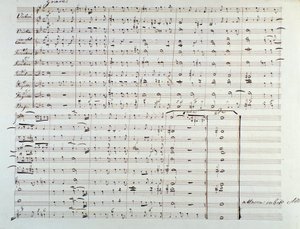 イギリスに帰化したドイツ人作曲家ジョージ・フレデリック・ヘンデル（Georg Friedrich Handel）の楽譜「メサイア」（The Messiah）の冒頭のページ 作： George Frederick Handel