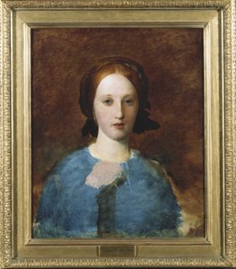プレスコット夫人の肖像、バスト丈、青いドレス-スケッチ 作： George Frederick Watts