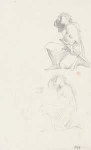 ひざまずく騎士の研究（グラファイト） 作： George Frederick Watts