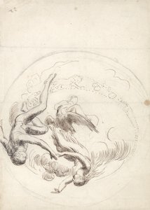 円形の天井装飾の研究（ペンと茶色のインクとグラファイト） 作： George Frederick Watts