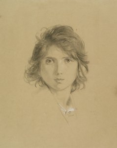 ヴィンテージの間のカンパーニュの農民の少年の頭のための研究、c.1860（白で高められた黒いチョーク）
