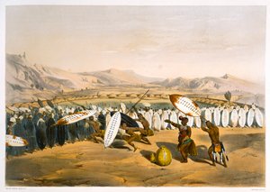 1849年、ノンドゥエンギで軍隊を振り返るウンパンダ 作： George French Angas