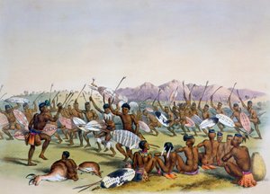 「エンゴイ山脈近くのズールー族の狩猟ダンス」、1849 年 作： George French Angas