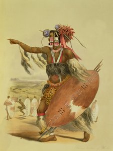 ズールー族の戦士、ウティムニ、故ズールー族の王、チャカの甥、1849年の「カフィルズイラストレイテッド」のプレート13