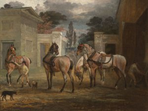2つの新郎がいる4つのローンコーチ馬、1792年 作： George Garrard