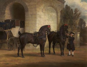 コーチマンとの2つの黒いコーチ馬、1791年 作： George Garrard