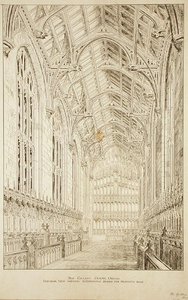 ニュー・カレッジ・チャペル。提案された屋根の代替デザインを示す内観 作： George Gilbert Scott