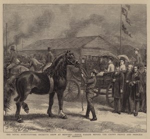 王立農業協会のショー、ドイツの皇太子と王女の前の馬のパレード、ベッドフォードで 作： George Goodwin Kilburne