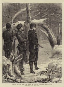 ロシア帝国狩りでクマ、プリンスオブウェールズを待っています。 作： George Goodwin Kilburne