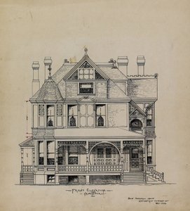 プレゼンテーションデザイン図面、ストラットフォード博士の住居、イリノイ州シカゴ、正面図 作： George Gorball