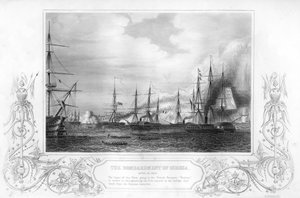 クリミア戦争、1854年、1857年のオデッサ、ウクライナの爆撃。 作： George Greatbatch