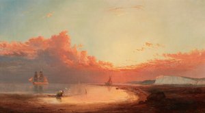 英国の海岸から出荷、日没（キャンバスに油彩） 作： George Gregory