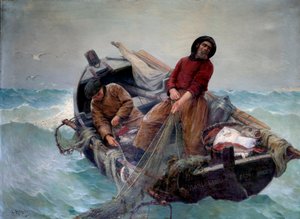 大海原での釣り。ジョルジュ・ハケット（1854-1906）の絵 作： George Haquette