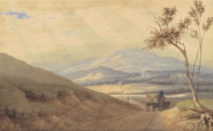 グリーミー効果-ペンシルベニア州ホリデーズバーグ、1835年〜40年（ウォーヴ紙に水彩とグラファイト） 作： George Harvey