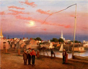 ニューポート、1日の終わり、1851年（キャンバスに油彩、紙） 作： George Harvey