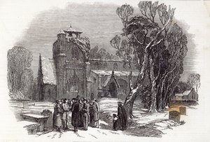 クリスマスの朝：1846年12月26日、「イラストレイテッドロンドンニュース」からWJリントンが刻印した教会へ 作： George Haydock Dodgson