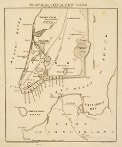 1856年に作られた[原文のまま]と沼地を示すニューヨーク市の計画（紙に黒インク）